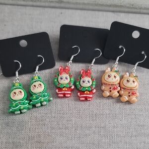 Cute Holiday Bunny  Earrings Trio